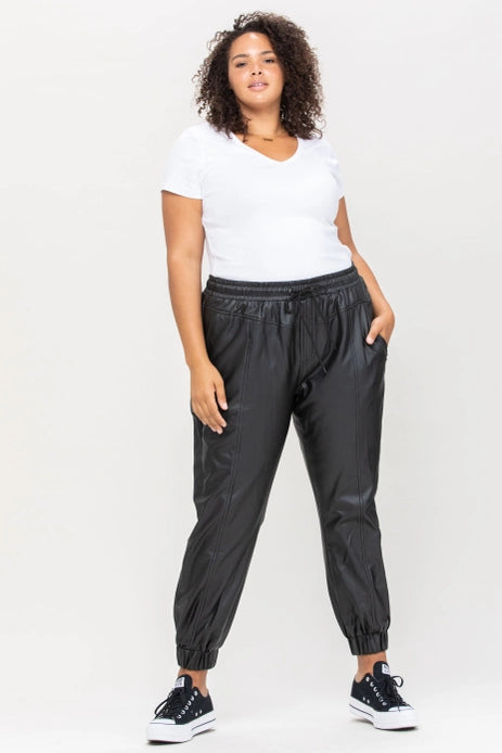 Cello High-Rise Faux Leather Joggers
