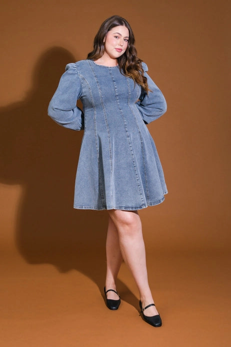 Morgan Washed Denim Mini Dress in Curvy