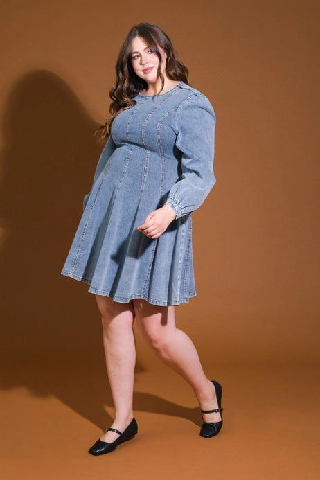 Morgan Washed Denim Mini Dress in Curvy