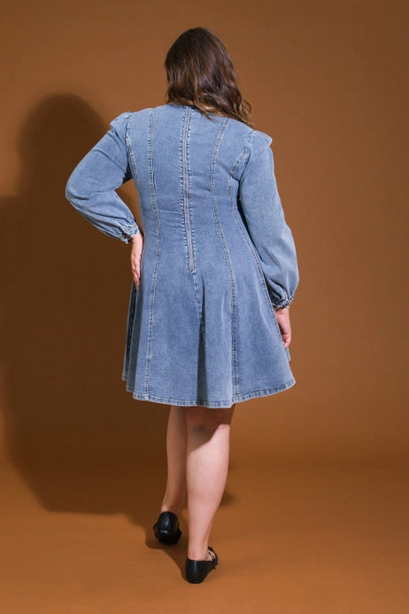 Morgan Washed Denim Mini Dress in Curvy