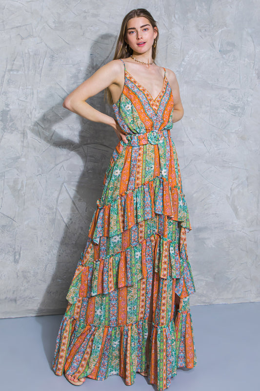 FT Maxi Print Ruffle Dress