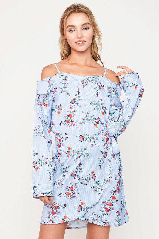 Floral Cold Shoulder Wrap Dress