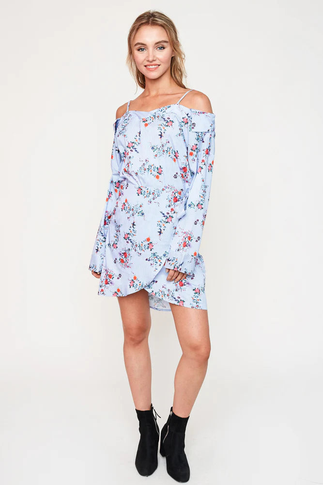 Floral Cold Shoulder Wrap Dress