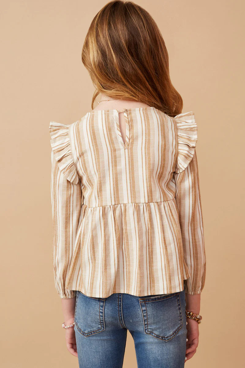 Girls Textured Stripe Tasseled Bodice Top