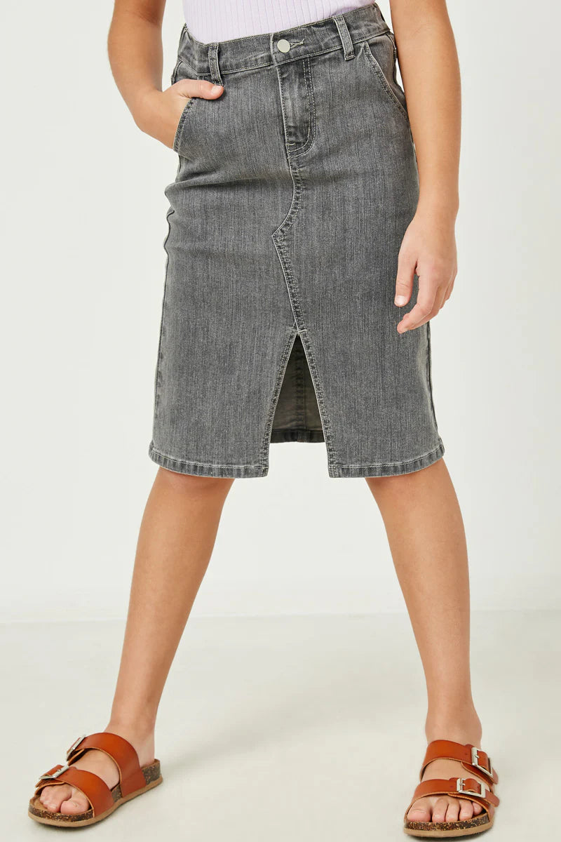 Kendall Washed Denim Midi Skirt in Girls