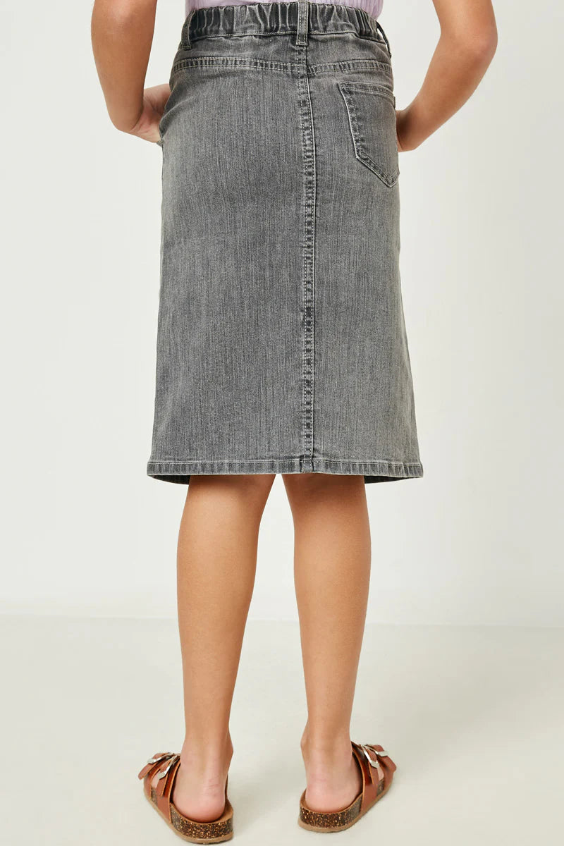 Kendall Washed Denim Midi Skirt in Girls