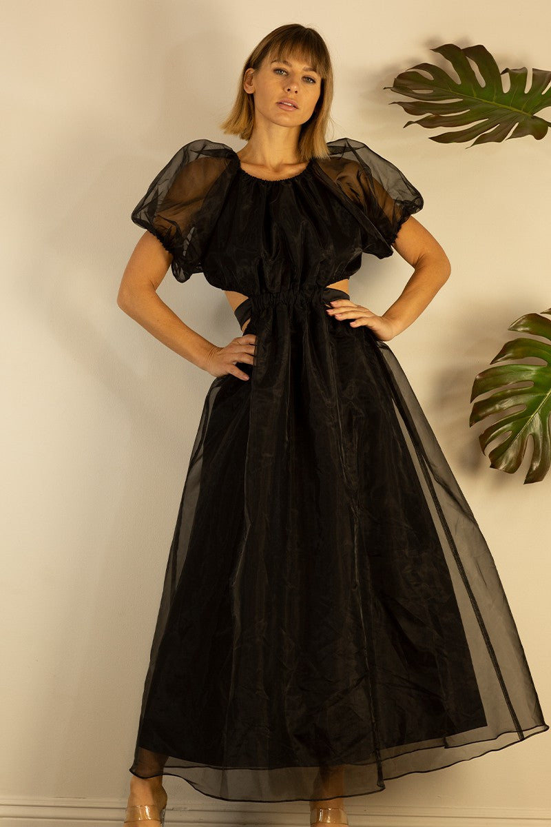 Organza Puff Sleeve Long Dress