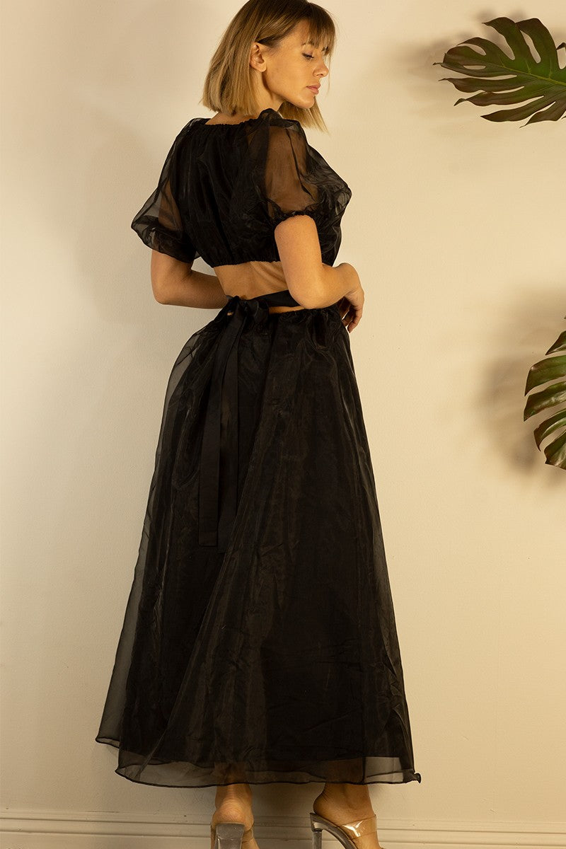 Organza Puff Sleeve Long Dress