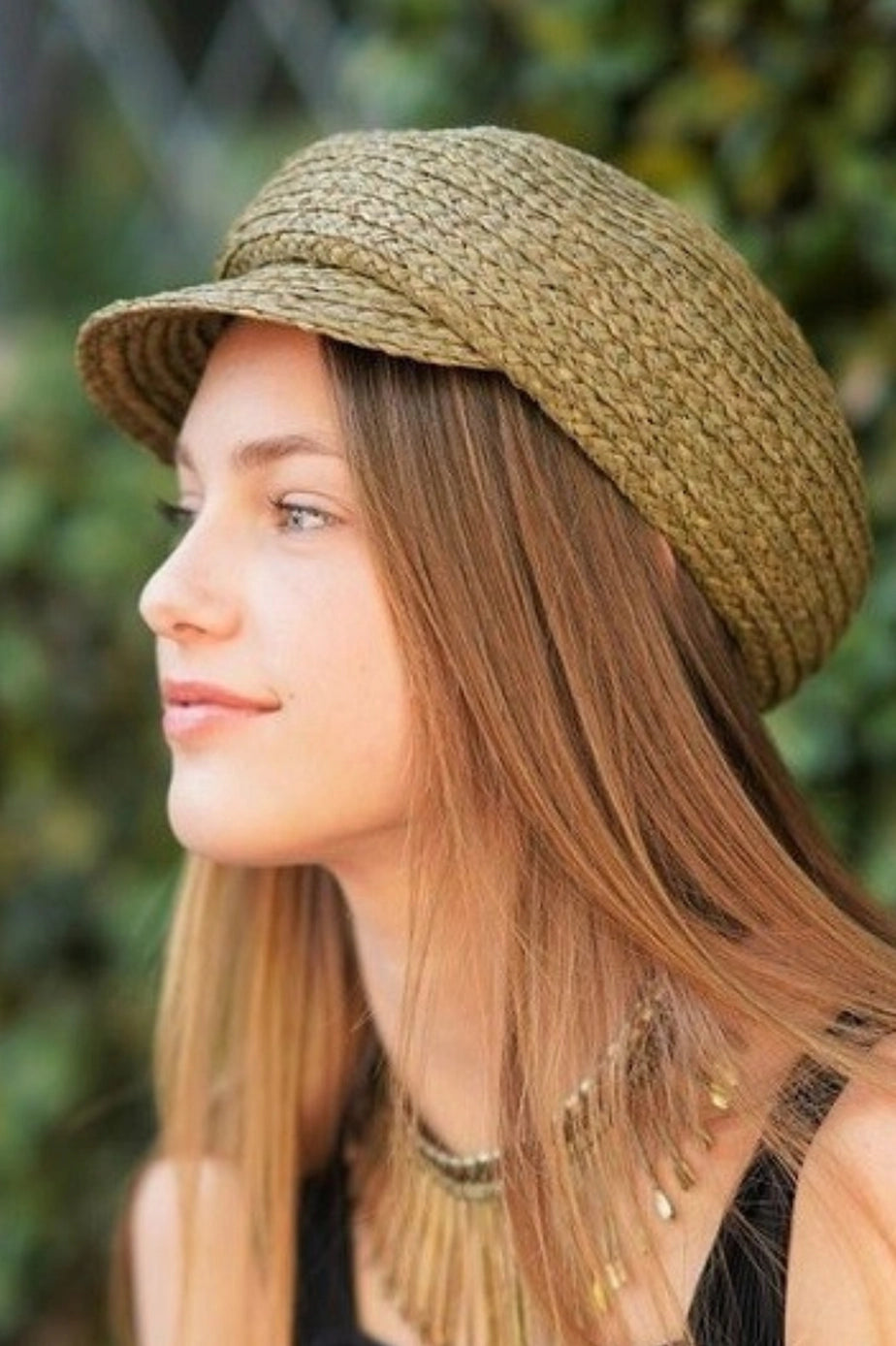 Emi Raffia Weaved Structured Baker Boy Cap