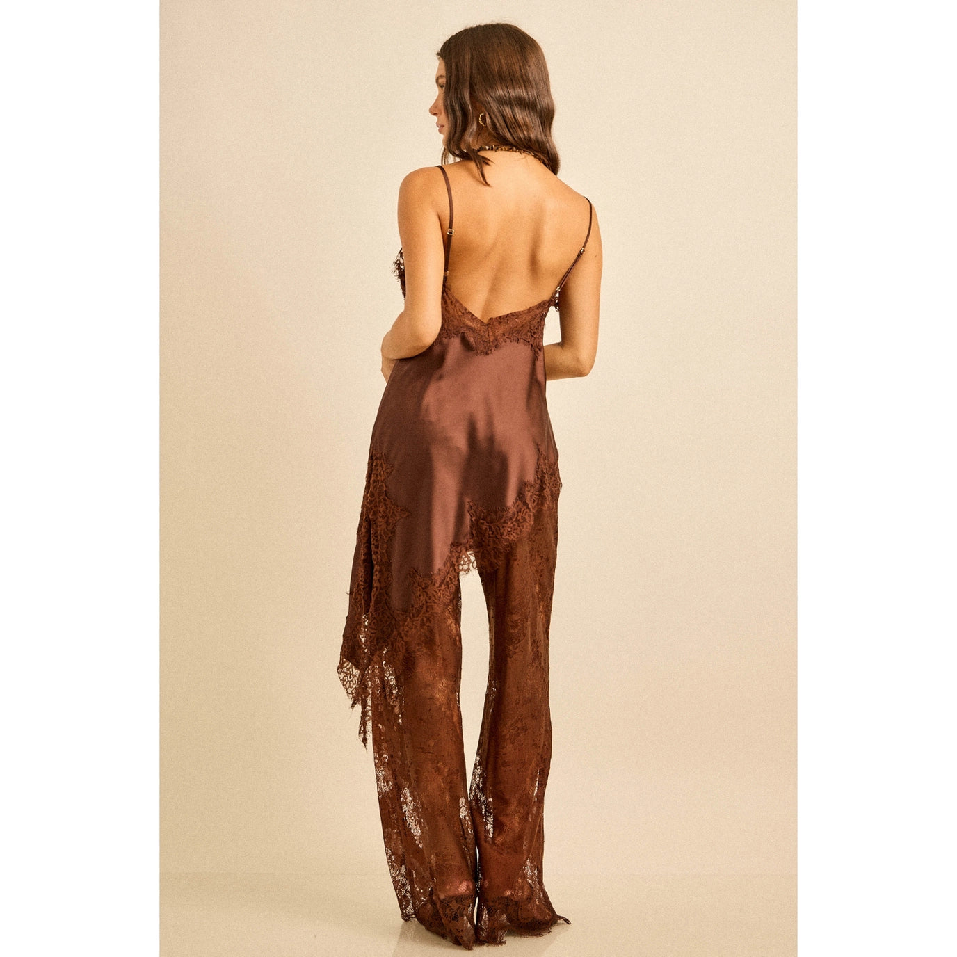 Skylar Rose Satin Lace Trim Cami and Pants Set