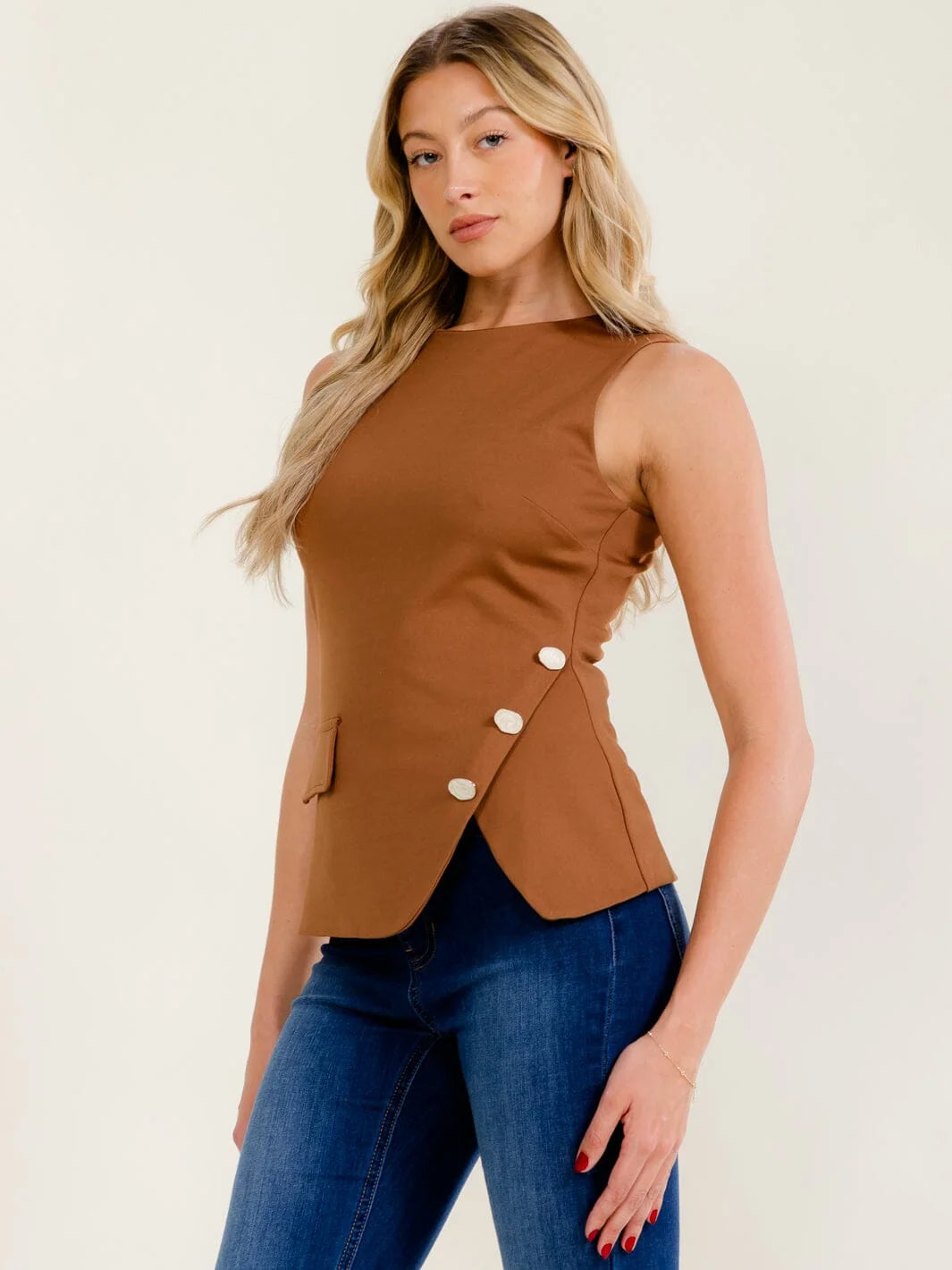 The Simone Button-Front Top