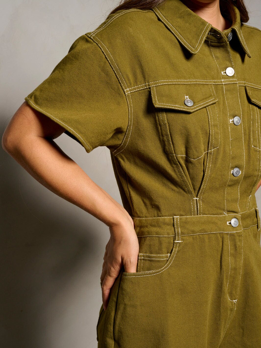 Olive Denim Romper