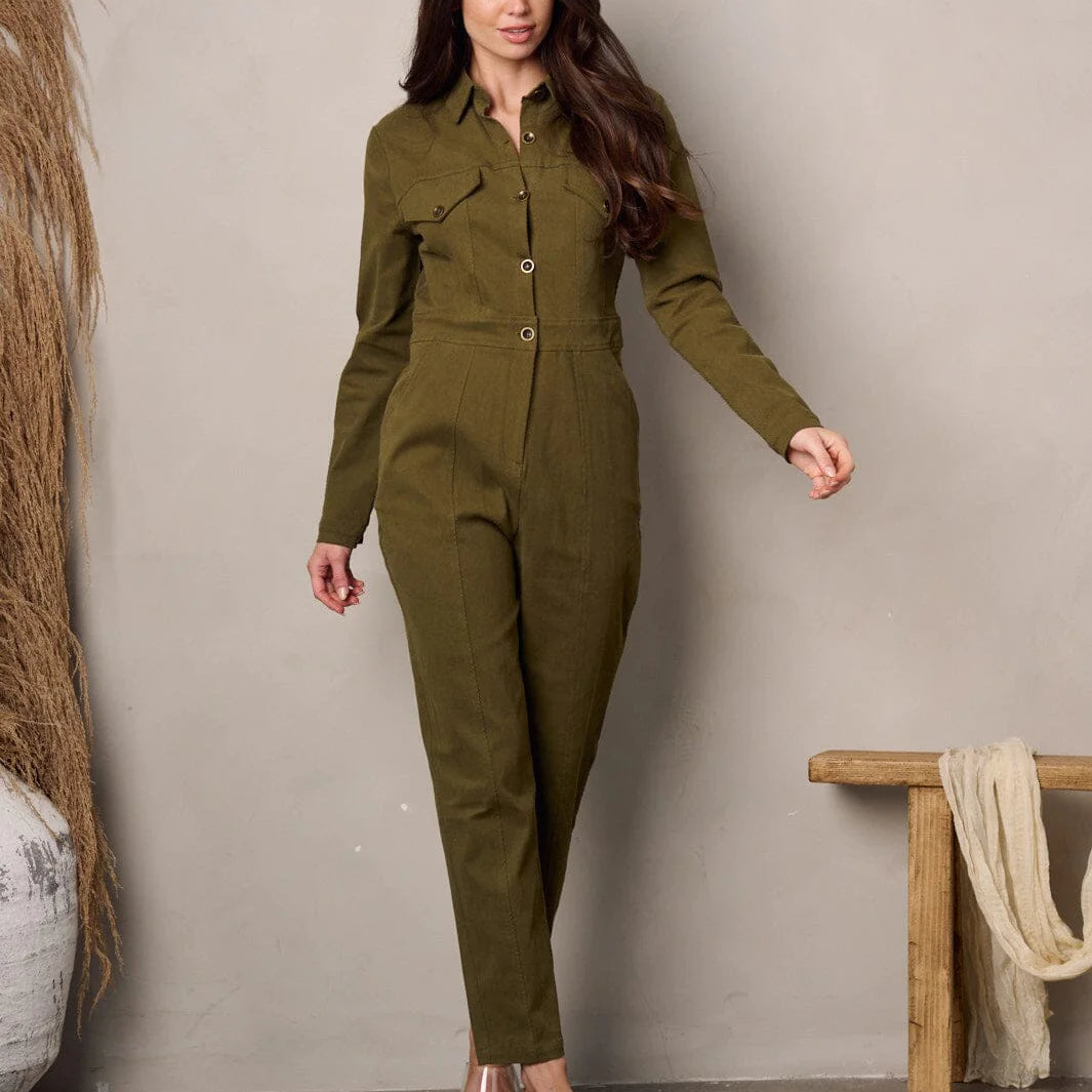 Corduroy Button Up Jumpsuit