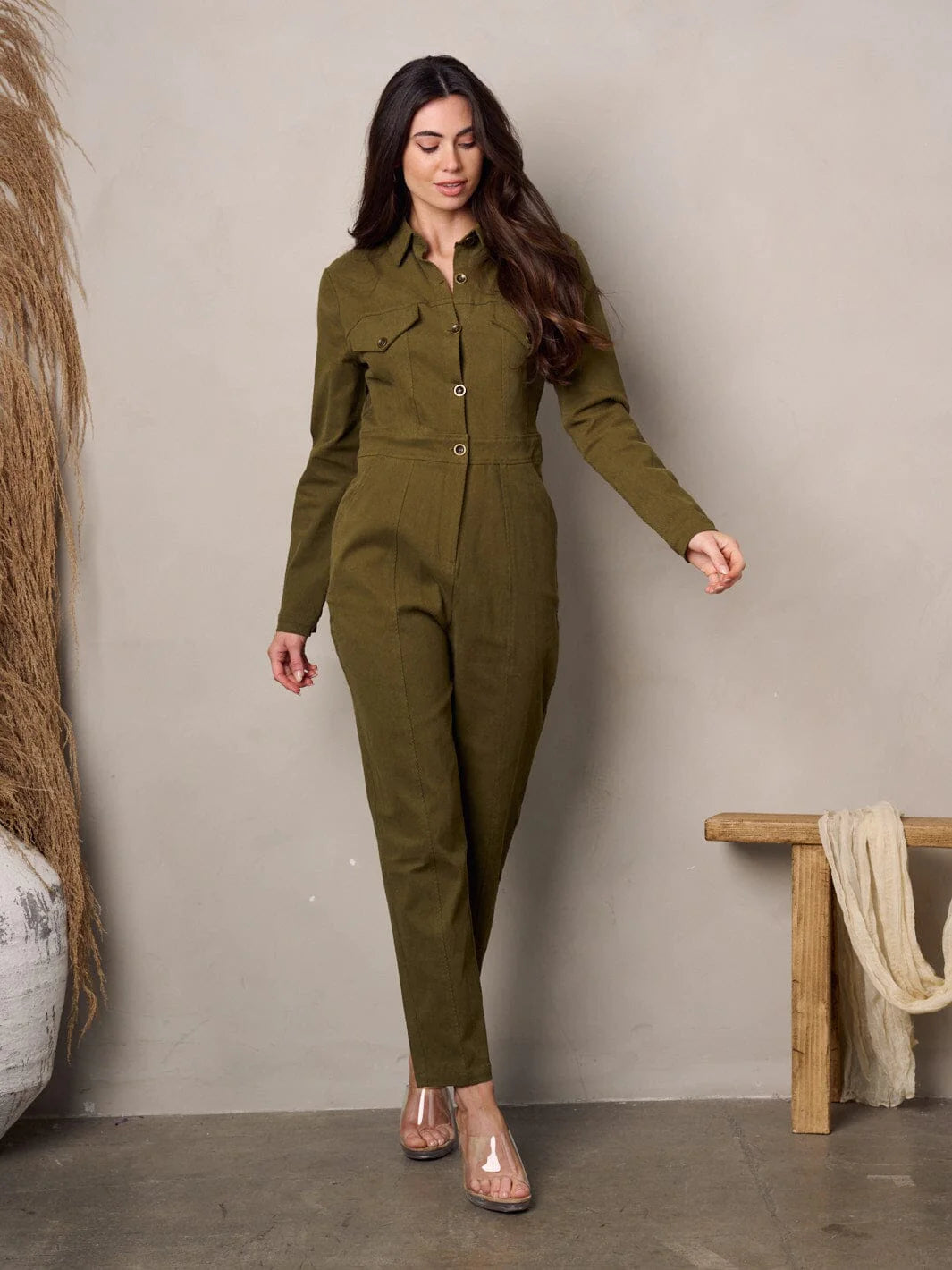 Corduroy Button Up Jumpsuit