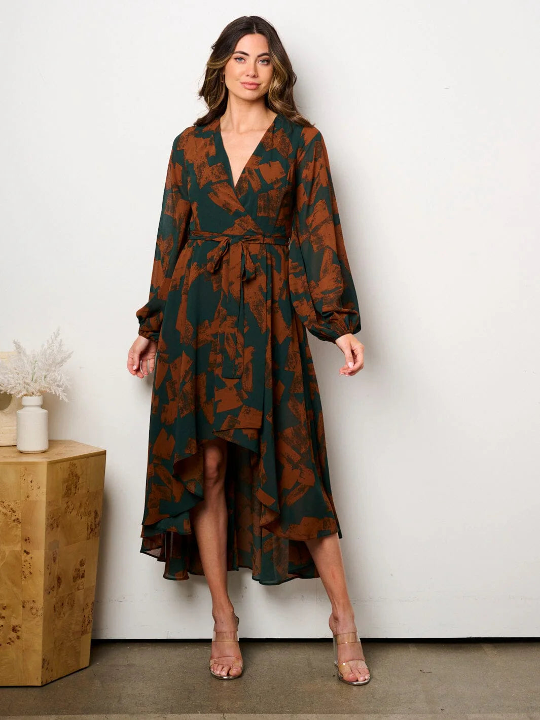 Norma High-Low Hunter Surplice Midi Dress