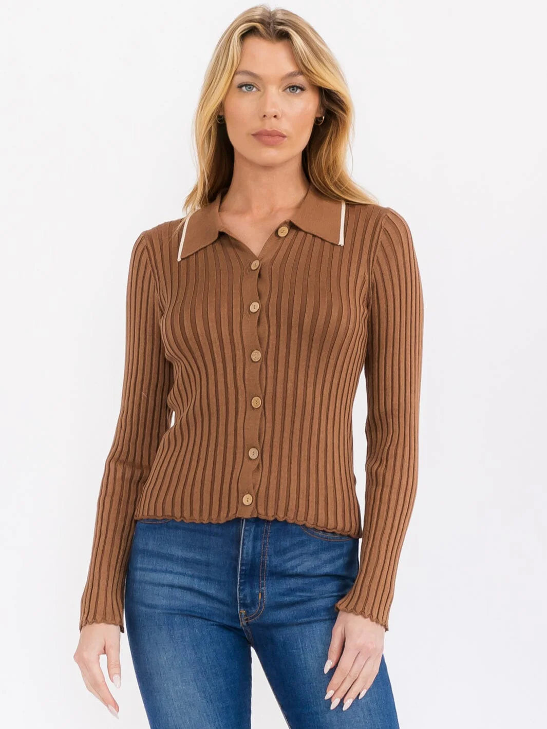 Mocha Button up Ribbed Shirt