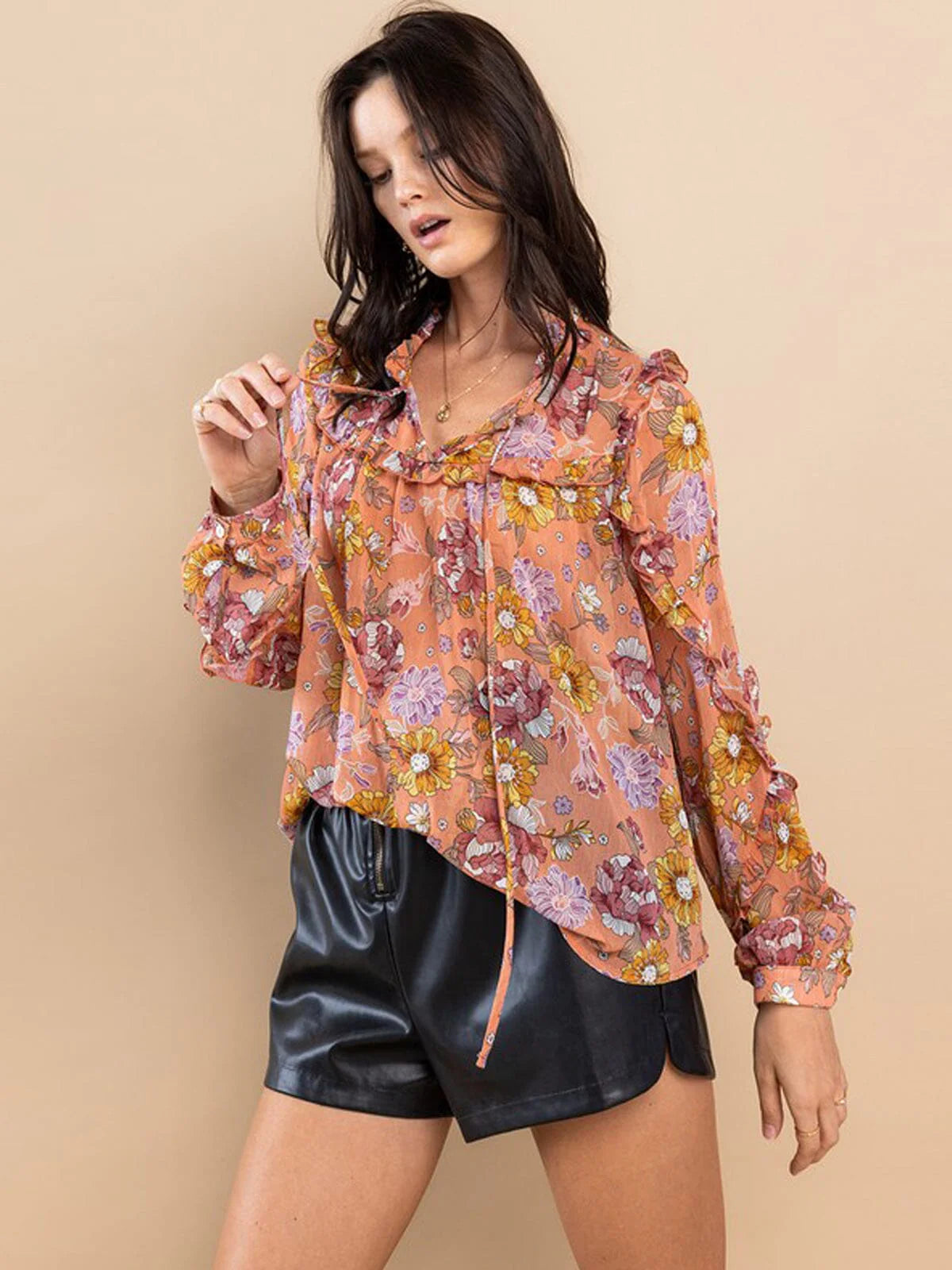 Necktie Ruffle Blouse