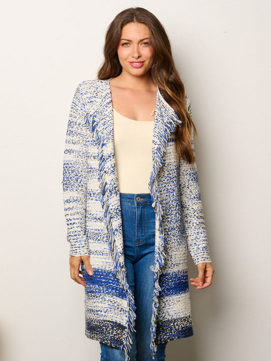 Blu Open Front Colorblock Cardigan