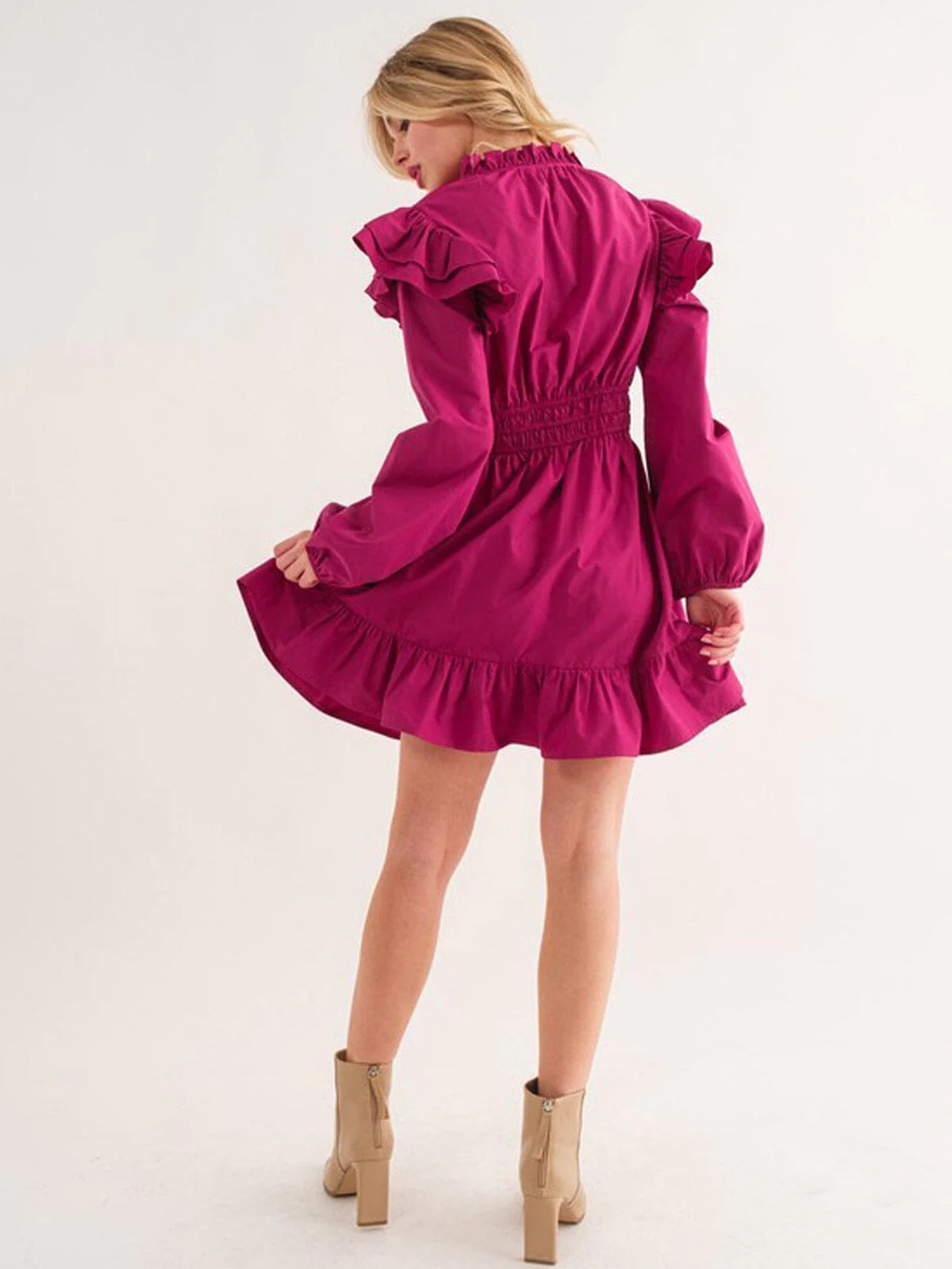 V-Neck Ruffle Mini Dress