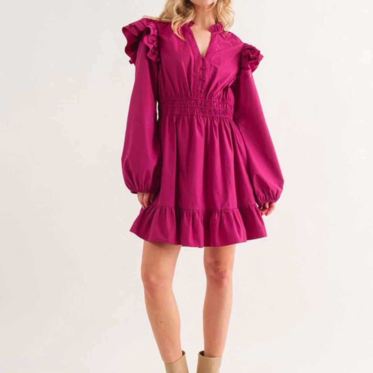 V-Neck Ruffle Mini Dress