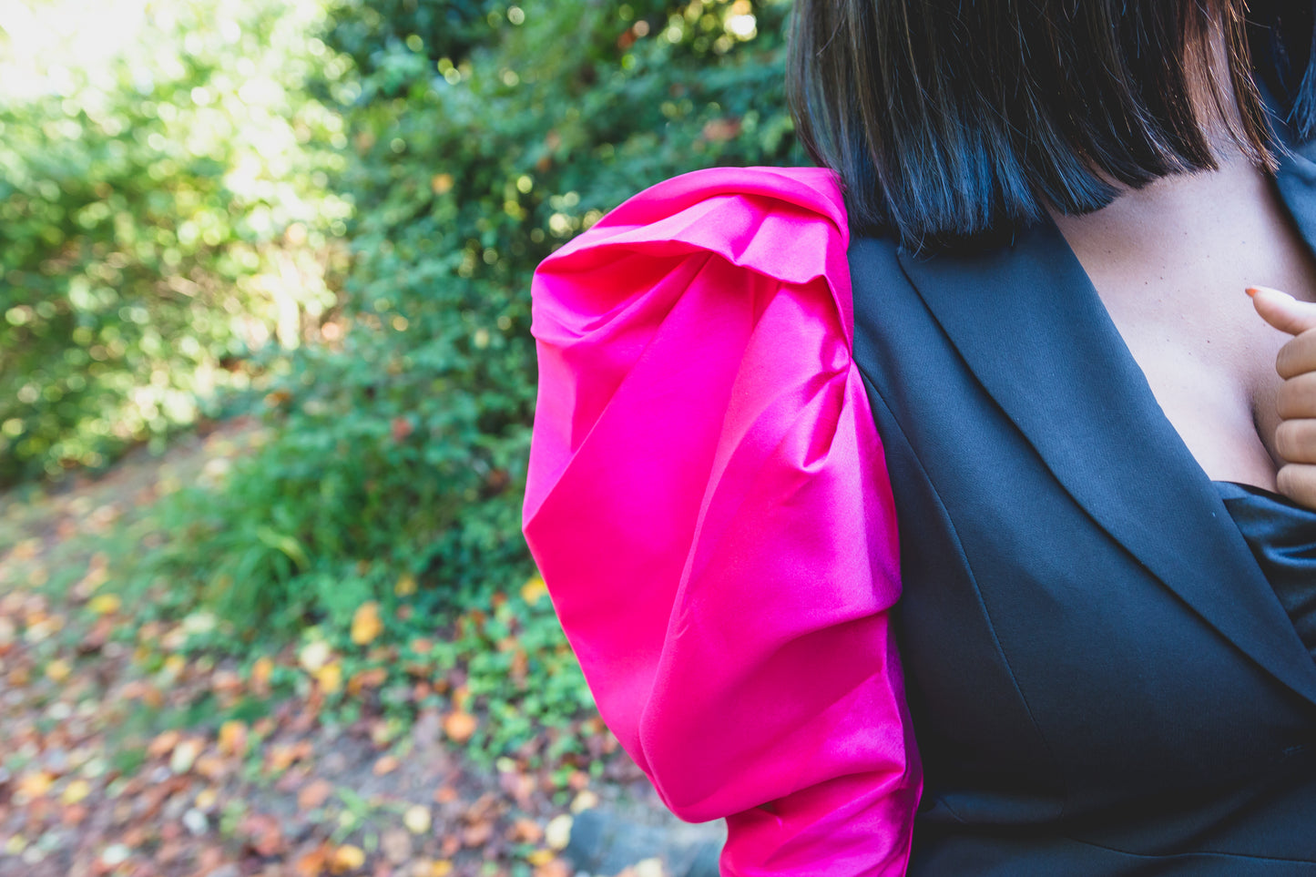 Pink and Black Puffy Sleeved Blazer
