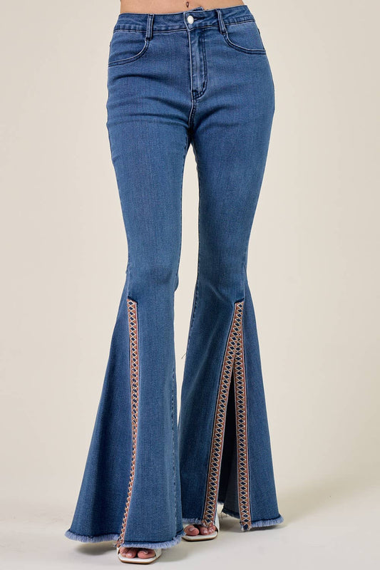 Aztec Trim Flared Denim