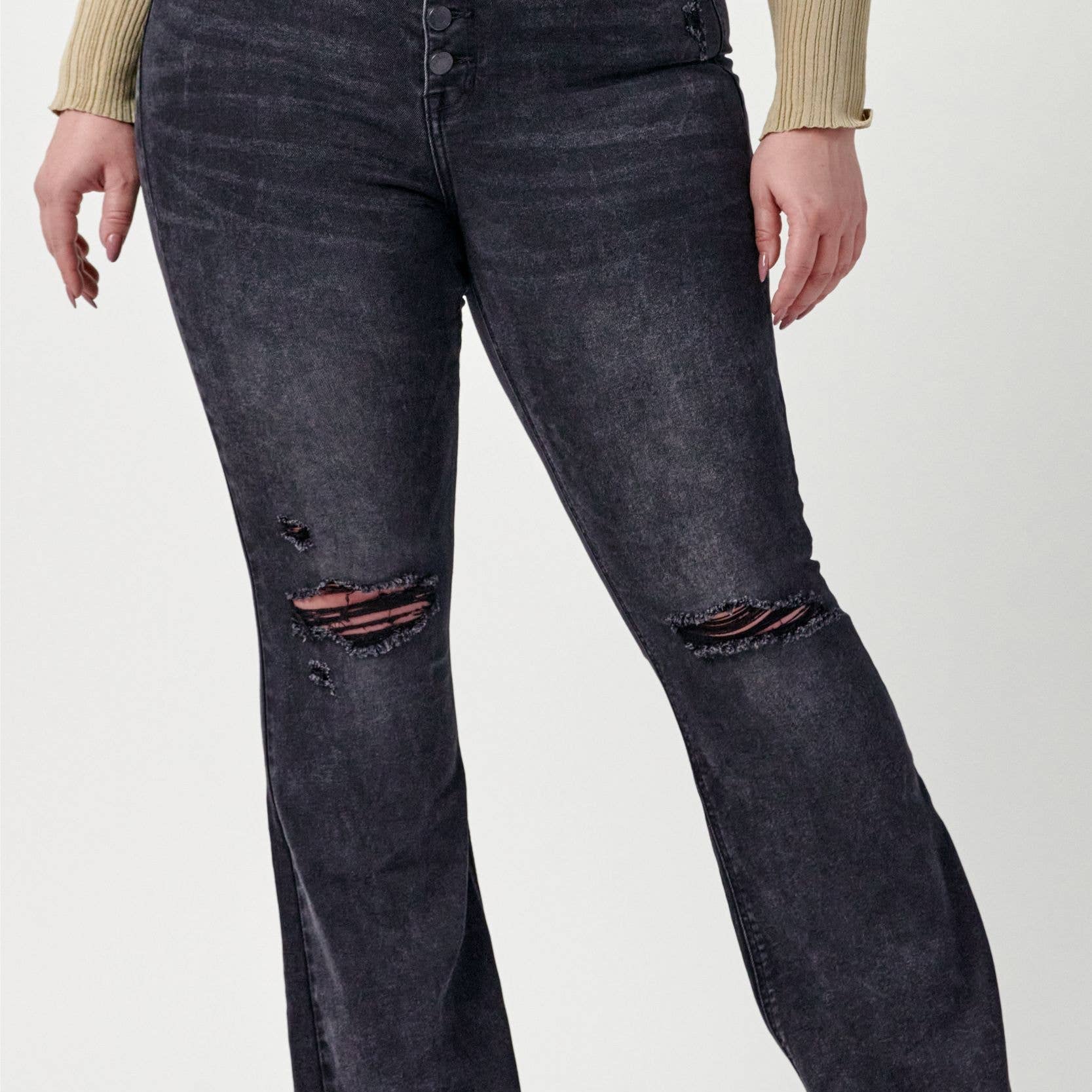 Cello Black Distressed Jeans in CURVY