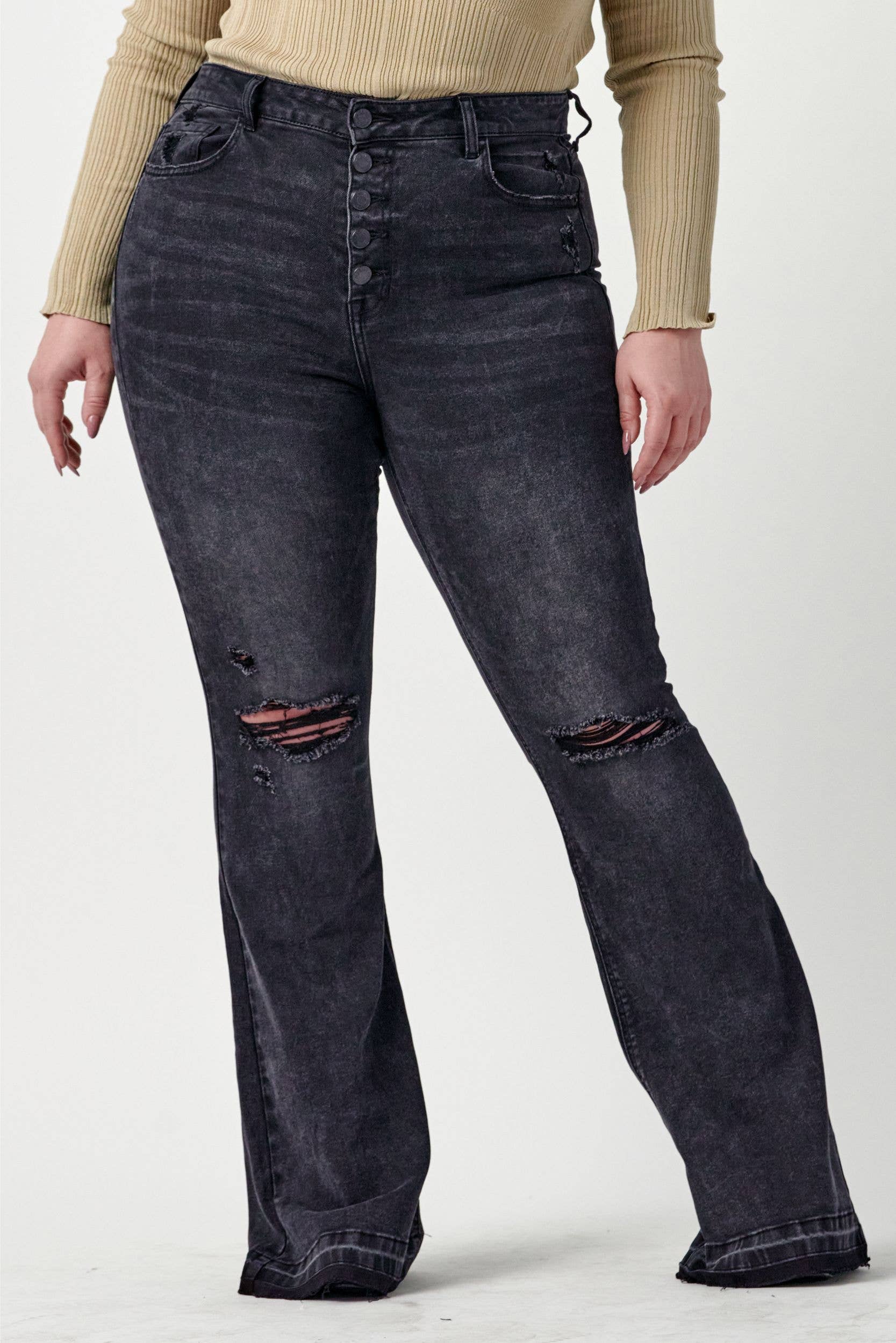 Cello Black Distressed Jeans in CURVY