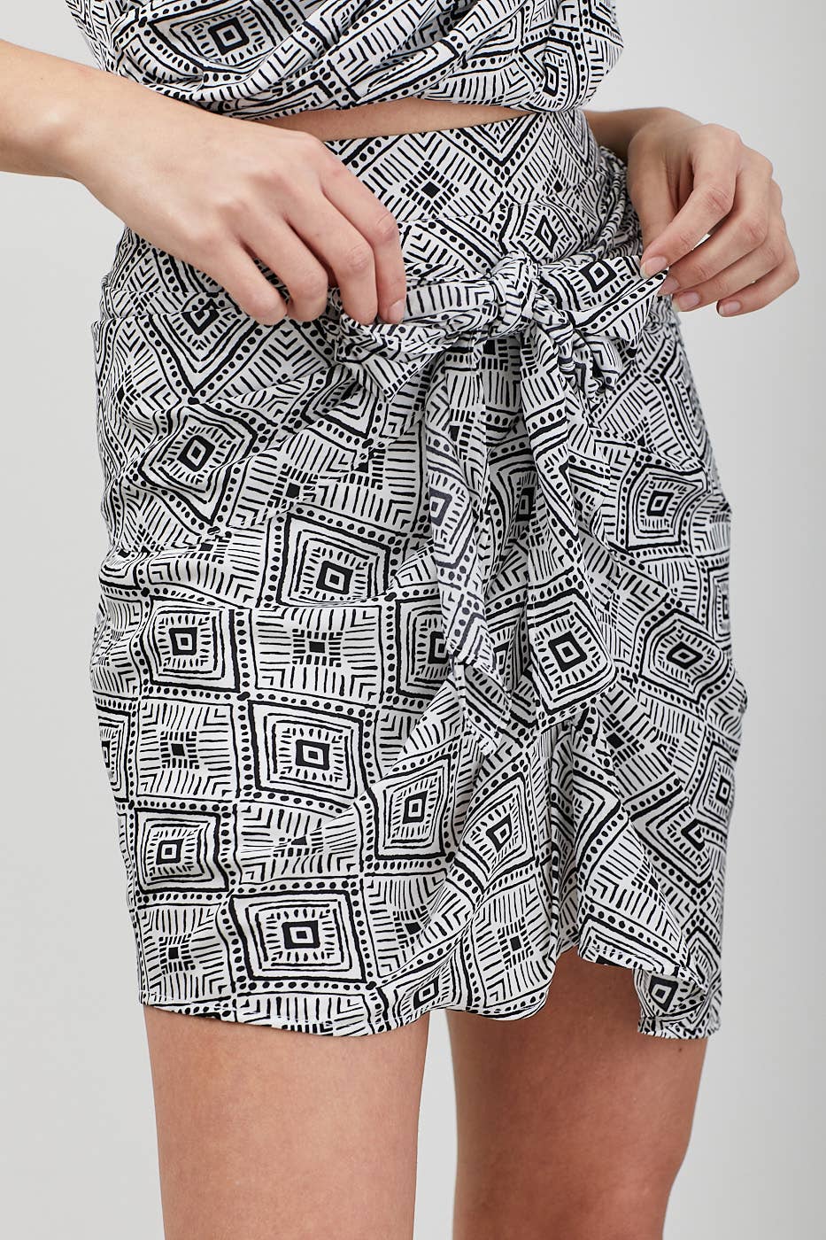 Geometric Tie Front Skirt - Part of Set