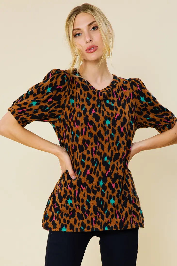 Leopard Printed Puff Sleeve Top