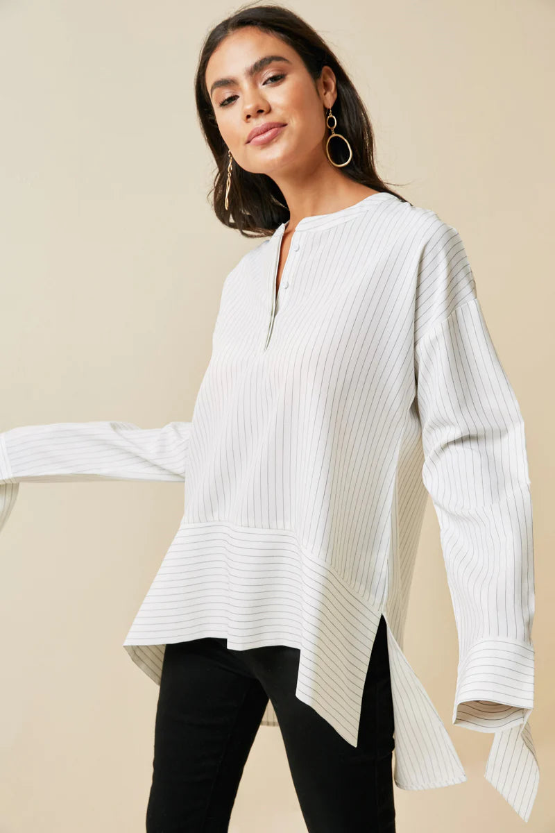 Pinstripe High-Low Tunic Top