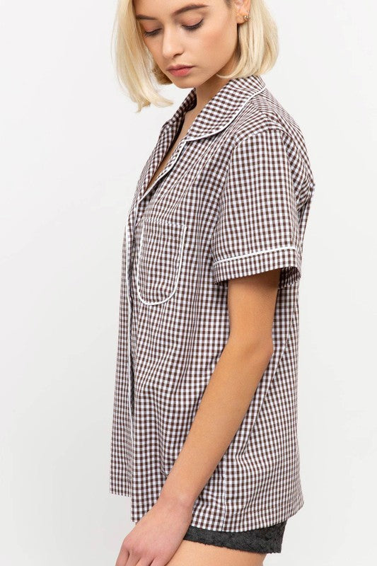 Gingham Button Down in Brown