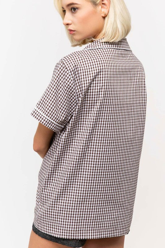 Gingham Button Down in Brown