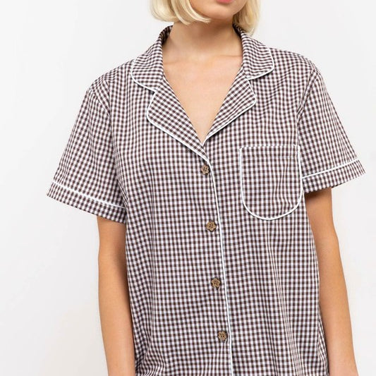 Gingham Button Down in Brown