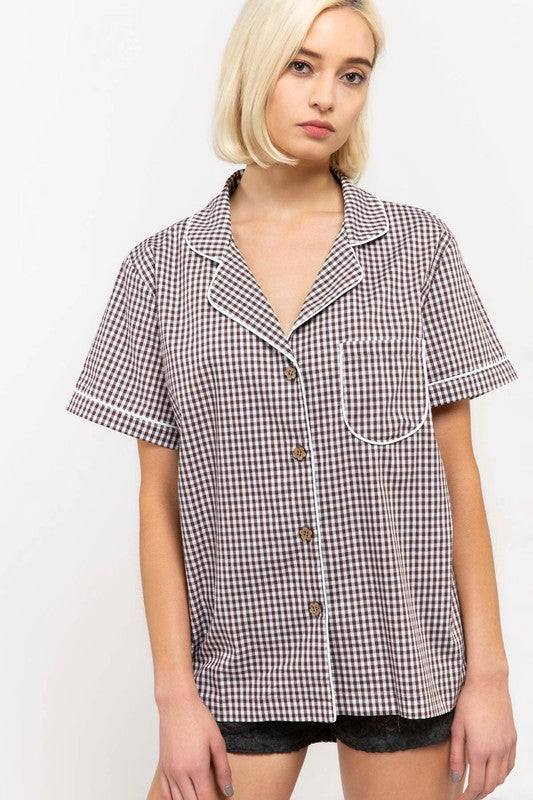 Gingham Button Down in Brown