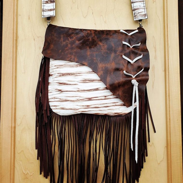 Leather White Chateau Handbag Flap and Braid Accent