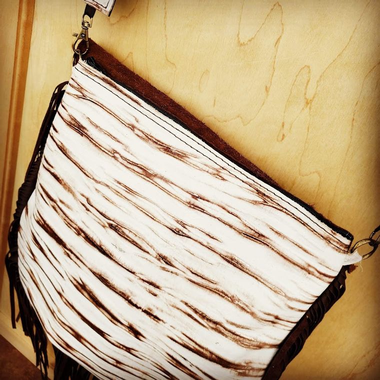 Leather White Chateau Handbag Flap and Braid Accent